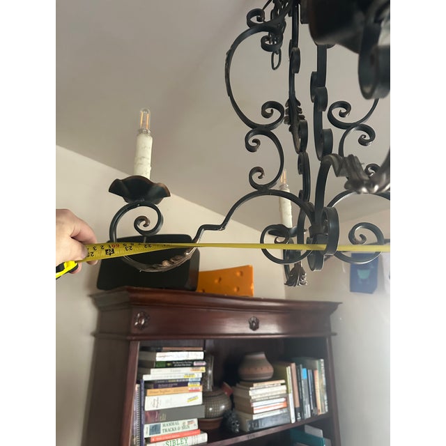 Early 20th Century French Provincial Wrought Iron Chandelier | 4-Light Rustic Antique Fixture For Sale - Image 4 of 4