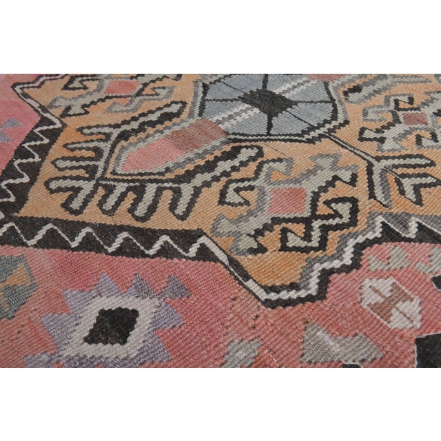 Boho Chic 1970s Vintage Handmade Wool Cotton Pink Coral Runner Rug For Sale - Image 3 of 11