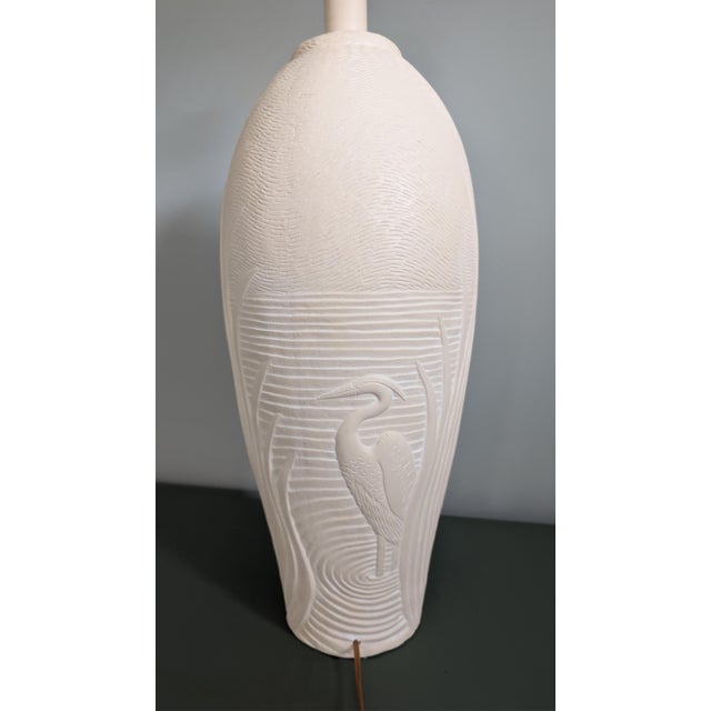 Large Vintage Dayle Rushall Sculptural Heron Egret Table Lamp, Ivory Palm Beach Coastal For Sale - Image 9 of 9