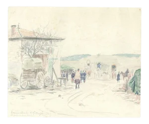 VII Prise de Mon Bureau - Origina Pencil Drawing a Watercolor 1914 1914