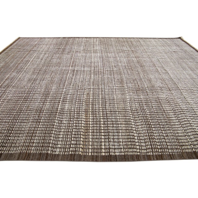 Early 21st Century Modern Moroccan Style Handmade Brown Wool Rug With Minimalist Design For Sale - Image 5 of 8