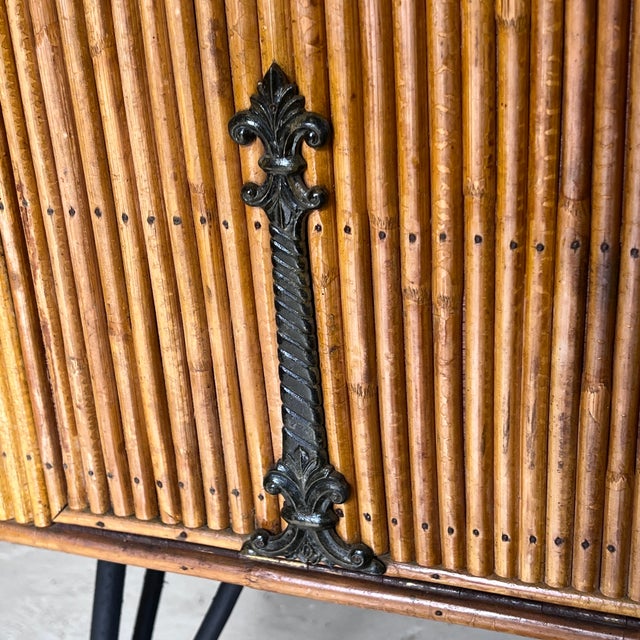 Mid‑Century French Bamboo Drinks Cabinet on Cast Iron Legs, 1950s For Sale - Image 9 of 12