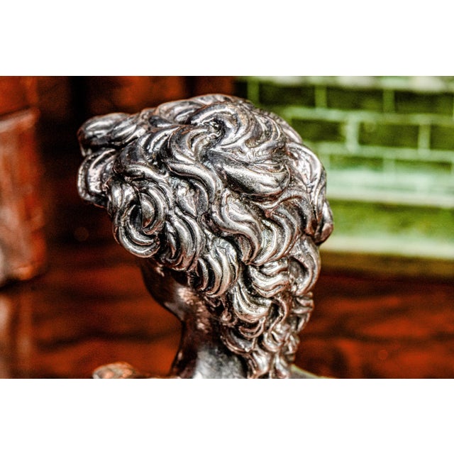High Relief Vintage Silver Metal Miniature Michelangelo David Art Bust Statue Sculpture Italy Home Decor For Sale - Image 10 of 12