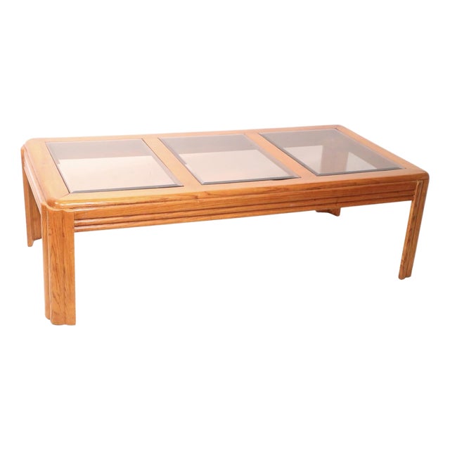 Late 20th Century Post Modern Oak and Glass Coffee Table For Sale
