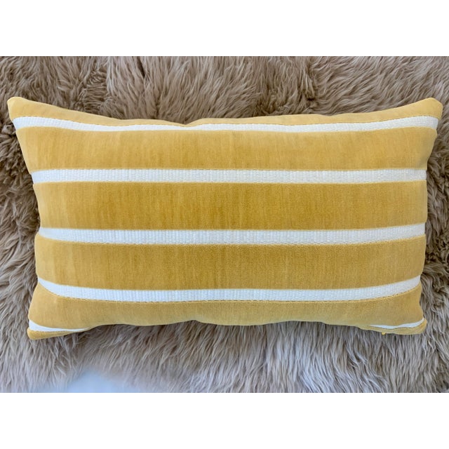 FirmaMenta Ochre Striped Raffia Style Cotton Velvet Lumbar Pillow For Sale In San Francisco - Image 6 of 8