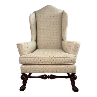 Baker Furniture Stately Home Collection Irish Mahogany Highback Fleur De Lis Wingback Chair For Sale