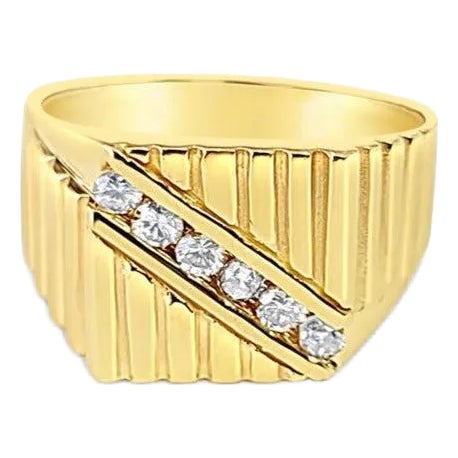Diagonal Diamond Mens Wedding Band .36cttw 14k Yellow Gold, Size 3 For Sale