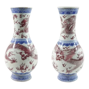 18th Century Antique Chinese Porcelain Vases With 6 Marks Kangxi Emperor - A Pair