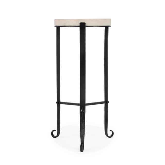 Contemporary Freya Marble & Iron Round 11.5"W Accent Table, Black & White For Sale - Image 3 of 5