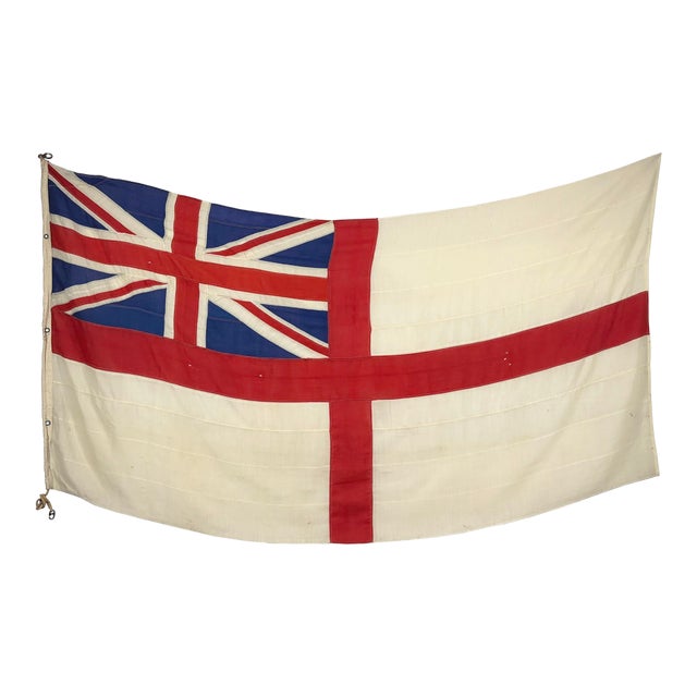 Oversize Vintage Wool Union Jack Flag, British Royal Navy White Ensign For Sale