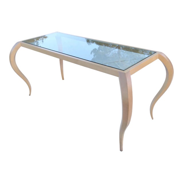 Large Modern Sculptural Wood and Glass Console Table / Desk For Sale
