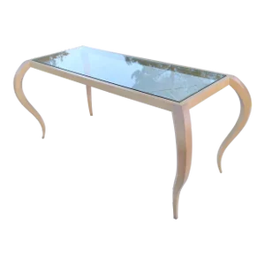Large Modern Sculptural Wood and Glass Console Table / Desk