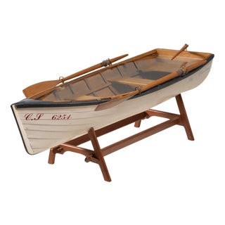 Reimagined Boat-Form Coffee Table with Glass Top For Sale