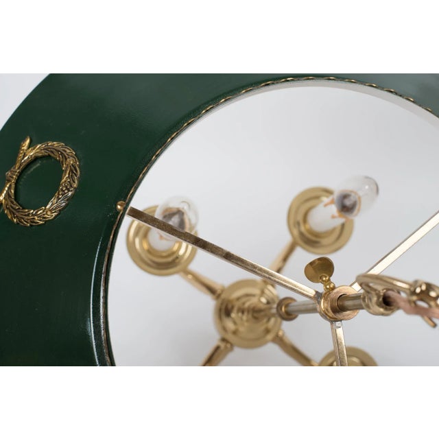 1960s Empire Bouillotte Brass Chandelier With Green Tole Shade For Sale - Image 13 of 14