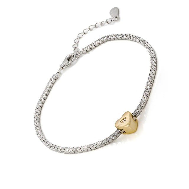 Gold Heart Charm Diamond Tennis Bracelet For Sale In Miami - Image 6 of 8