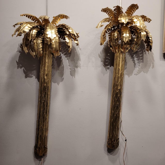 Metal Palm Tree Lamps in Gilt Brass by Christian Techoueyres for Maison Jansen, France, 1970s, Set of 2 For Sale - Image 7 of 18