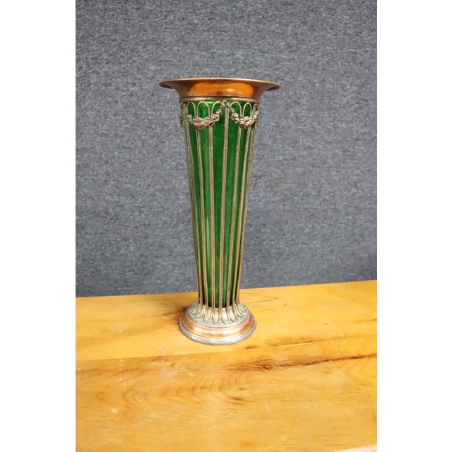 Emerald Emerald Glass & Copper Fluted Vase For Sale - Image 8 of 8