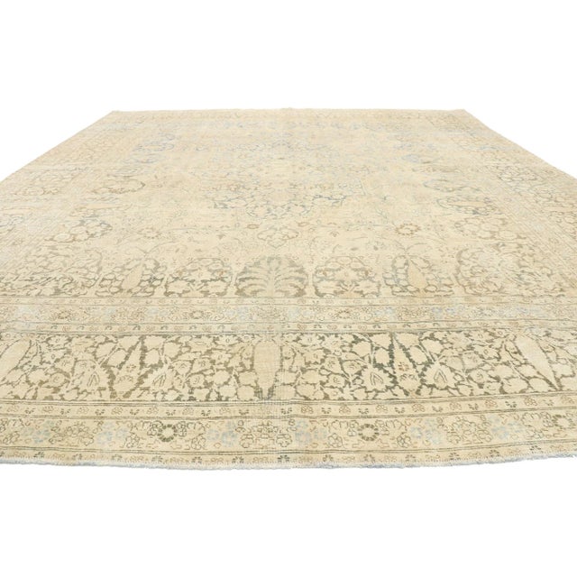Rustic Antique Persian Tabriz Rug - 11'02 X 13'05 For Sale - Image 3 of 7