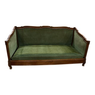 French 19th Century Hand Carved Velvet Upholstered Day Bed Sofa For Sale