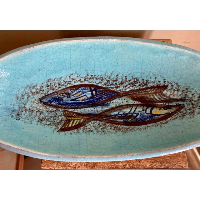 Ceramic Mid-Century Modern 1950s Pottery Bowl With Fish Signed For Sale - Image 7 of 8