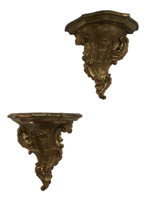 Pair of 19th Century Italian Rococo Giltwood Wall Shelves With Original Gold Leaf
