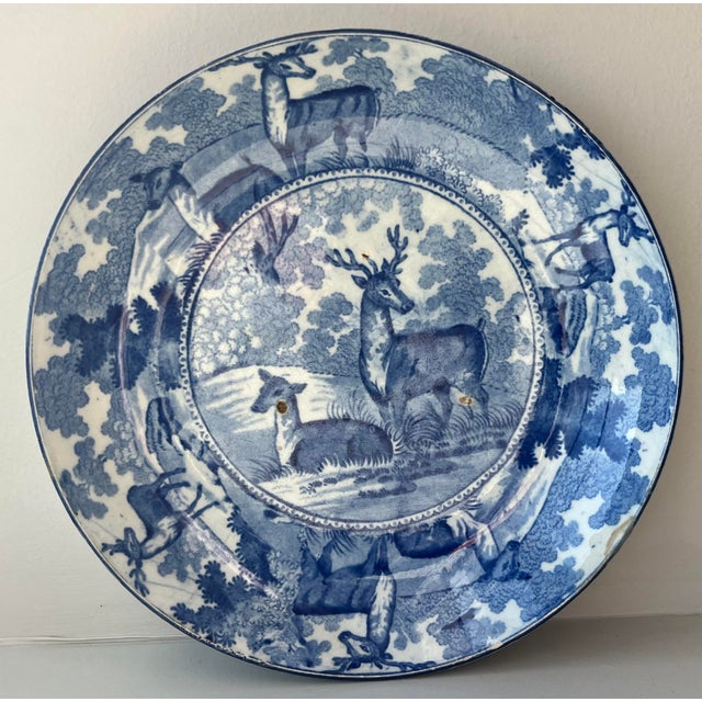 Antique early 19th century English Staffordshire pearlware blue & white transfer serving dish. Decorated with an English...