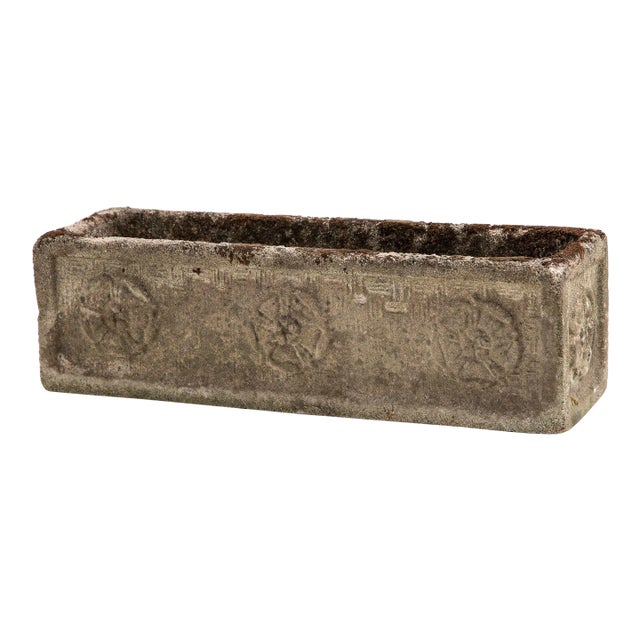 Rectangular Concrete Stone Planter With Tudor Rose Pattern, England Mid 20th C. For Sale