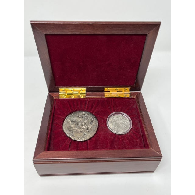 Metal Very Rare Atocha 8 Reale Coin in Display Case Circa 1620 Grade 2 For Sale - Image 7 of 10
