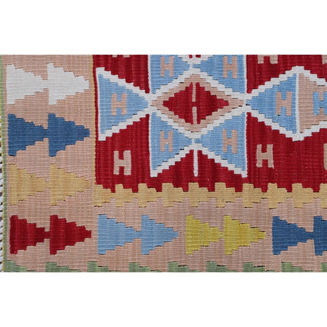 1960s Southwestern Style Hand Knotted Geometric Design Oushak Kilim Runner Rug For Sale In Sacramento - Image 6 of 11