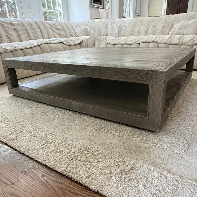 RH Oversized Minimalist Gray Oak Coffee Table Large enough for 8 people to gather round for games or food. Sturdy enough...