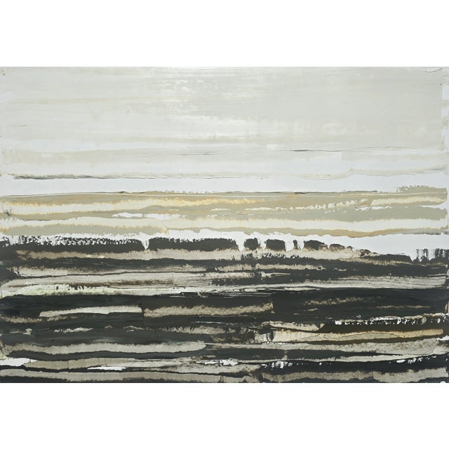 2020s 35.4' X 27.6' High End Shadow Box Framed Contemporary Neutral Color Palette Abstract Seascape / Landscape Original Oil Painting | Color Field For Sale - Image 5 of 9