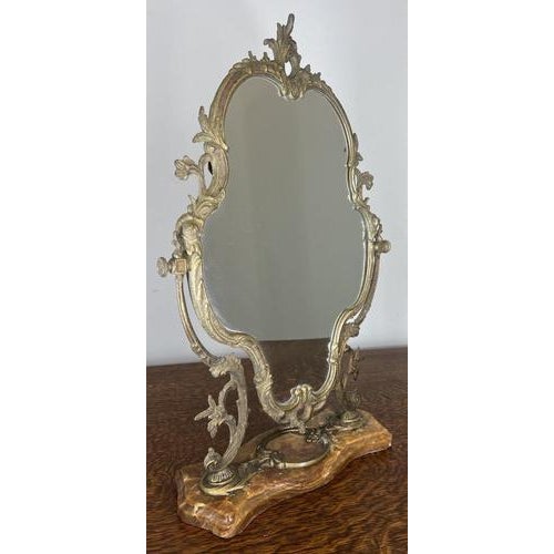 Vintage French Ornate Standing Table Mirror in Marble For Sale - Image 3 of 16