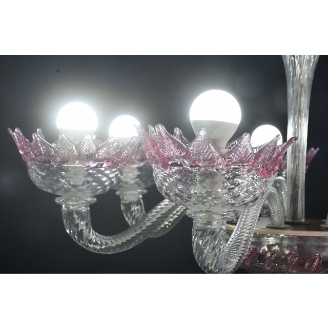 1970s Wonderful Vintage Pink Venetian Chandelier Murano Glass 7 Arms For Sale - Image 17 of 18