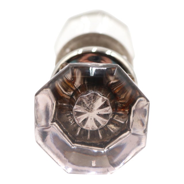 Antique Pale Purple & Clear Glass Nickeled Brass Door Knob Set For Sale