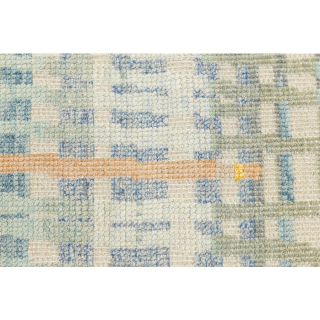 Modern Abstract Plaid Wool Area Rug in Pastel Aqua, Sage & Warm Terracotta 9x12 For Sale - Image 11 of 12