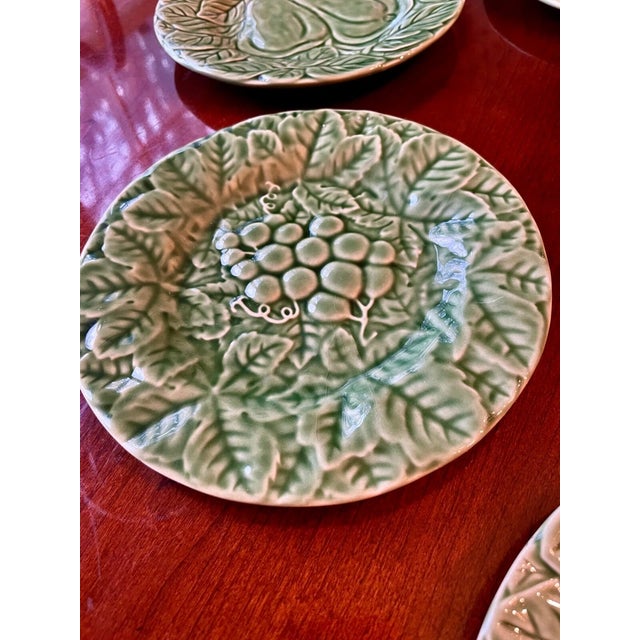 Bordallo Pinheiro Vintage Bordallo Pinheiro Green Majolica Fruit Design Dessert Plates - Set of 5 For Sale - Image 4 of 5