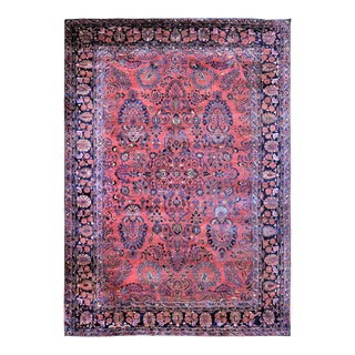 Antique Persian Mohajaran Sarouk Terracotta Red Hand Knotted Wool Rug For Sale