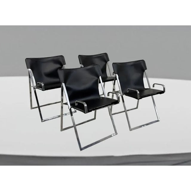 Four chairs with chromed metal structure and leather seat. Designer Marcello Cuneo. Manufacturer Amar, 70s. I have...