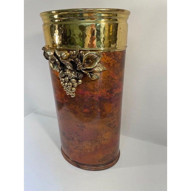 Mid 20th Century Italian Hammered Brass and Copper Umbrella and Stick Stand For Sale - Image 4 of 17