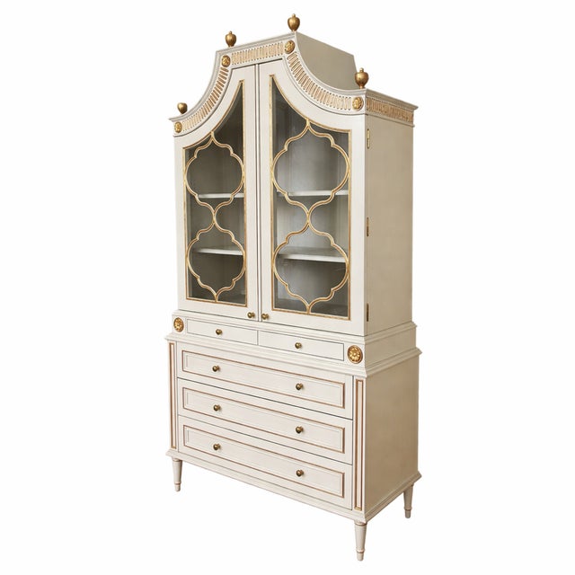 Vintage Painted Oak Vitrine Cabinet with Giltwood Details by Jean-Rémy Couradette, 1998 For Sale - Image 10 of 10