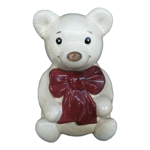 Metlox Teddy Bear California Pottery Tan with Burgundy Bow Cookie Jar