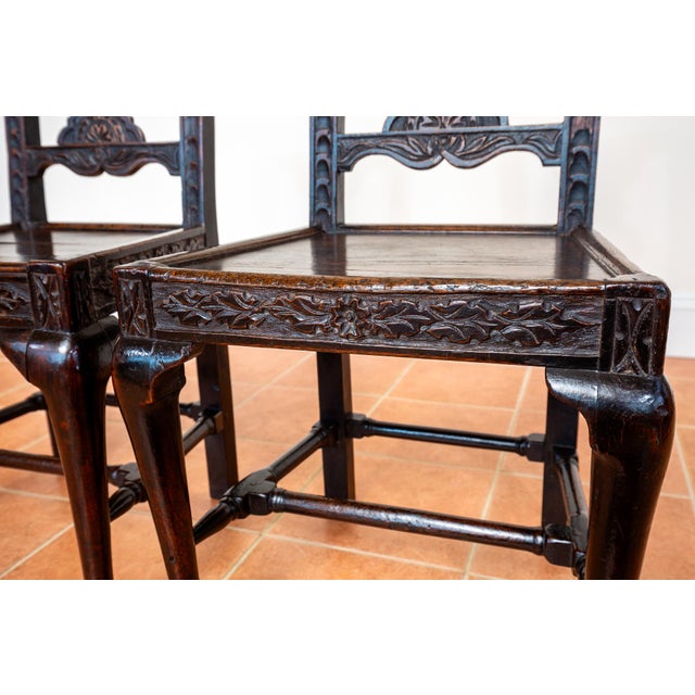 Antique English Oak Jacobean Hall Side Dining Chairs, 1620, Set of 2 For Sale - Image 16 of 18