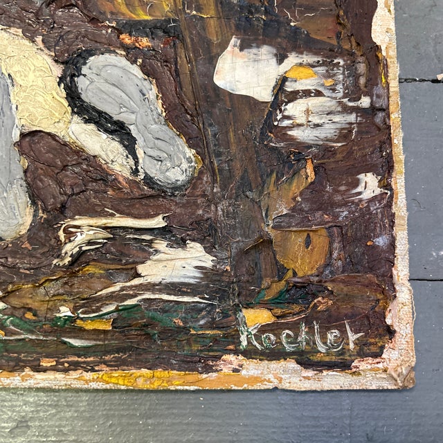 Folk Art 1970’s Original Girl and Dog Folk Art Textured Painting For Sale - Image 3 of 7