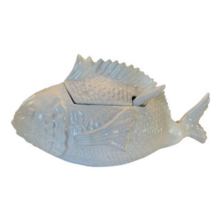 Bordallo Pinheiro White Majolica Fish Tureen For Sale