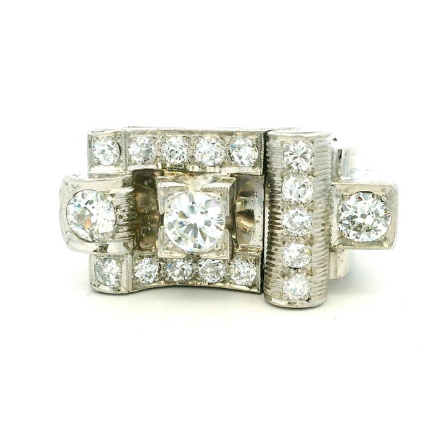 Vintage Platinum Diamond Cocktail Ring, 3 Carats Total, 1940s, Size 6.5 For Sale - Image 11 of 17