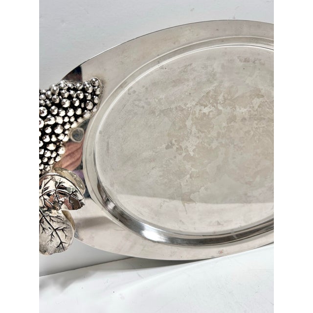 Metal Vintage Godinger Silverplate Serving Tray With Grape Motif & Matching Servers – Entertaining Set For Sale - Image 7 of 12
