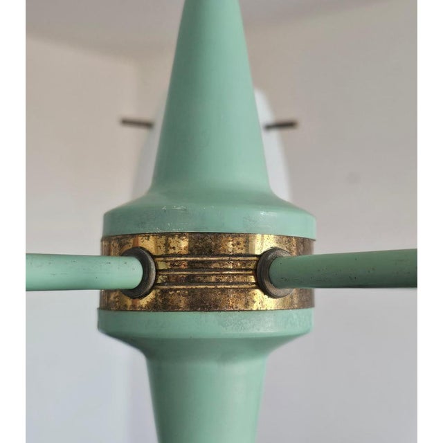 Mid-Century Opaline Glass and Brass Chandelier from Stilux Milano, 1950s For Sale - Image 9 of 14