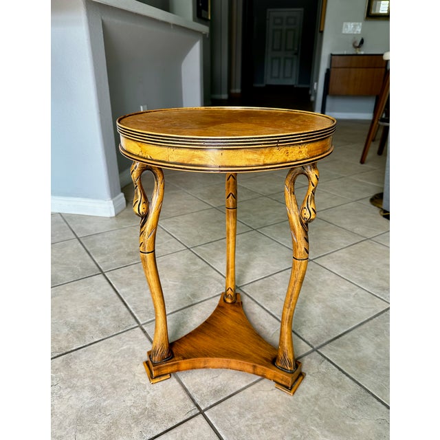 Wood Italian Empire Style Burl Wood Swan Motif Side Table Gueridon For Sale - Image 7 of 18