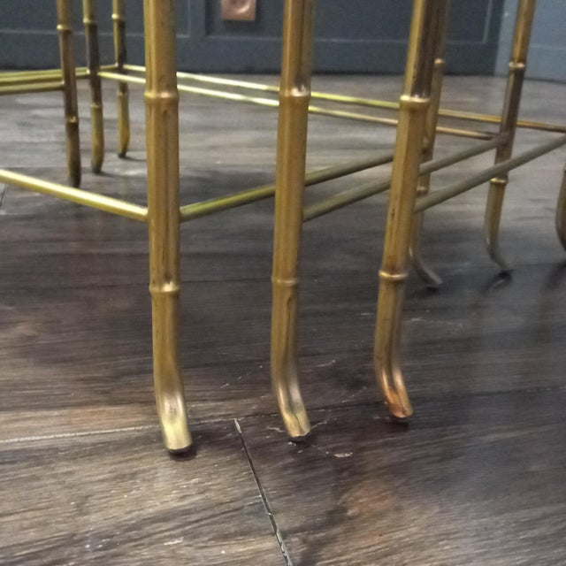 Mid-Century Bamboo Look Nesting Tables attributed to Maison Baguès, 1960s, Set of 3 For Sale - Image 4 of 11