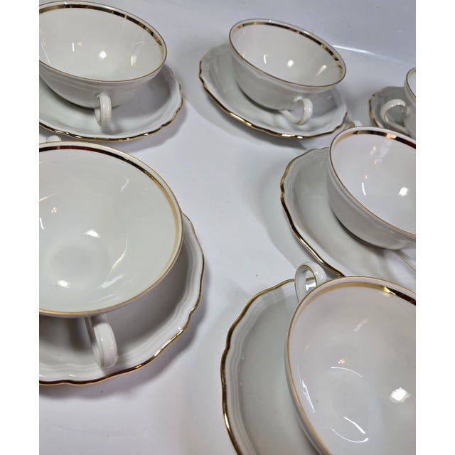 Gold Rimmed Cream Soup Cup and Saucer Set- Set of Sixteen For Sale - Image 9 of 12